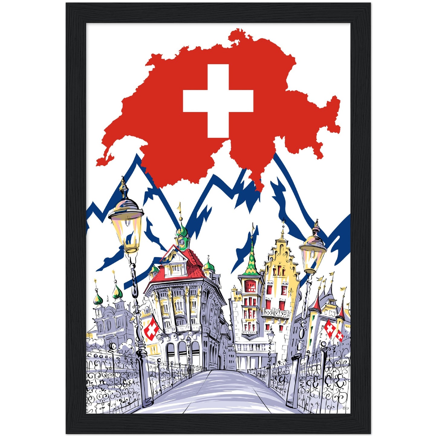 Swiss Flag Premium Wooden Framed Poster