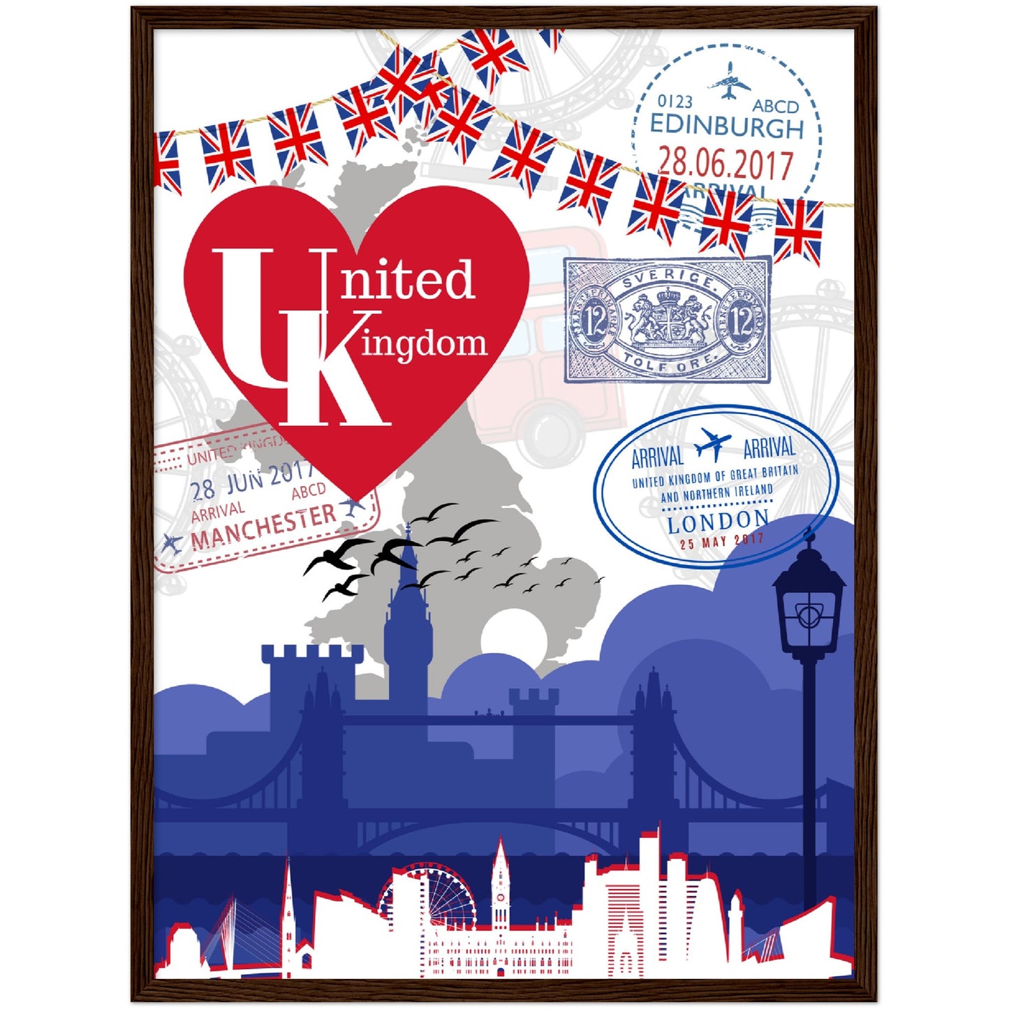 UK Love Premium Wooden Framed Poster