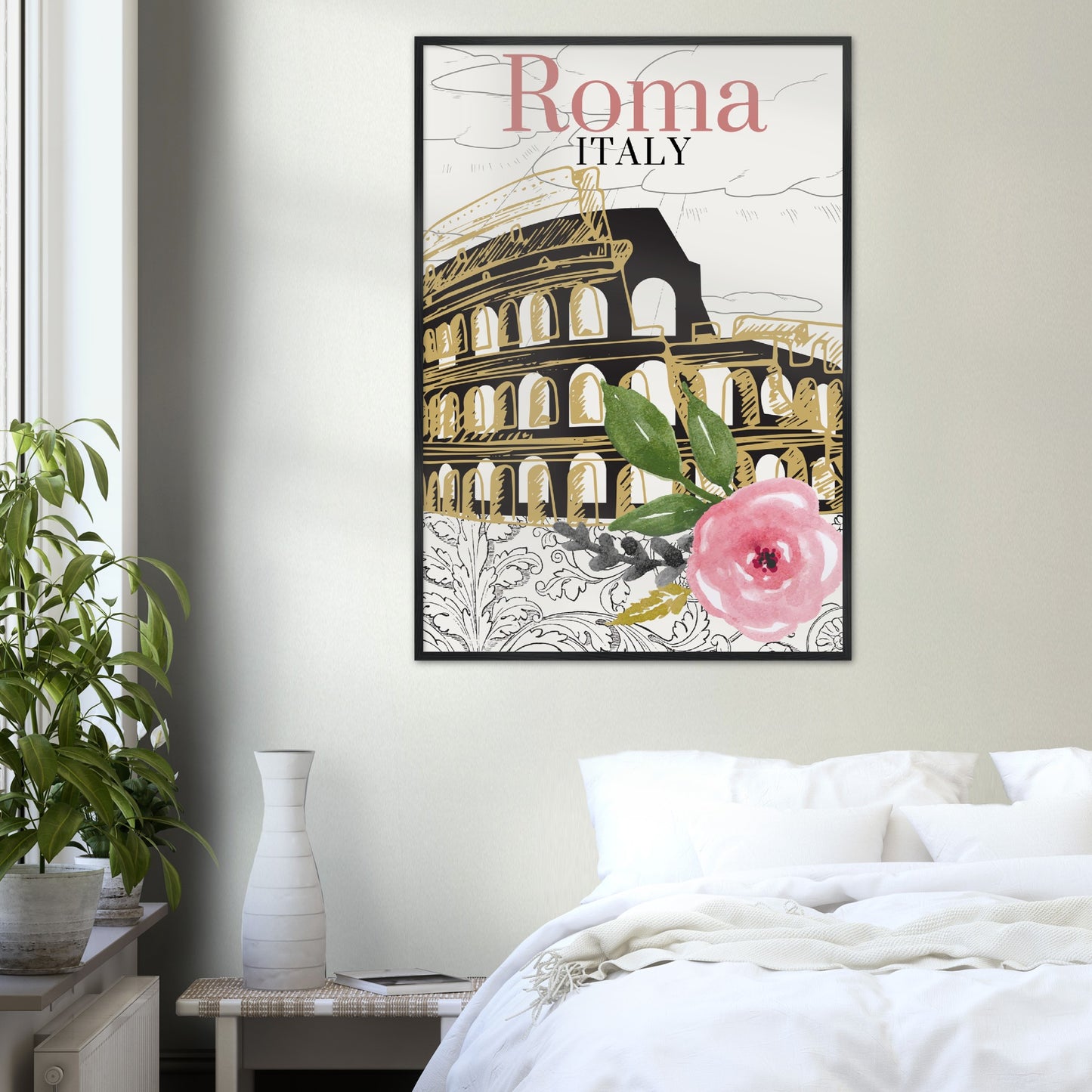 Roma & Flowers Premium Wooden Framed Poster