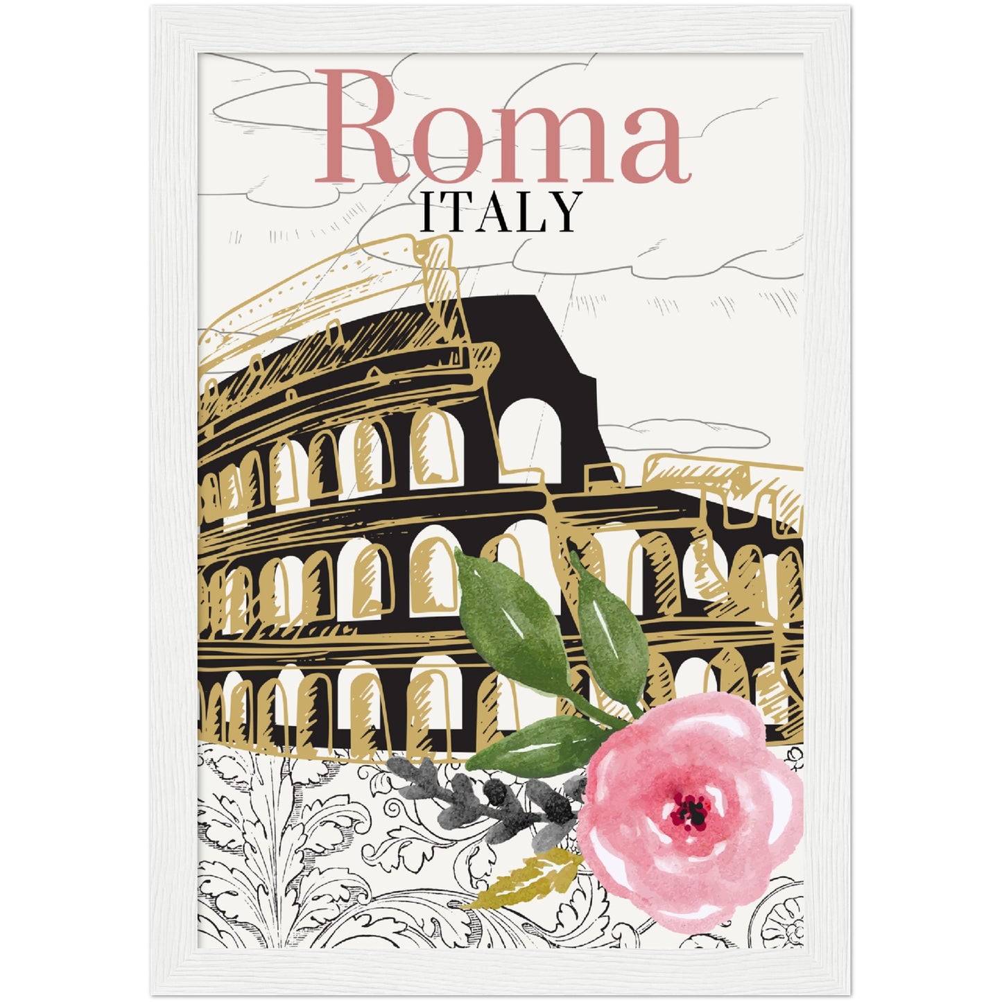 Roma & Flowers Premium Wooden Framed Poster