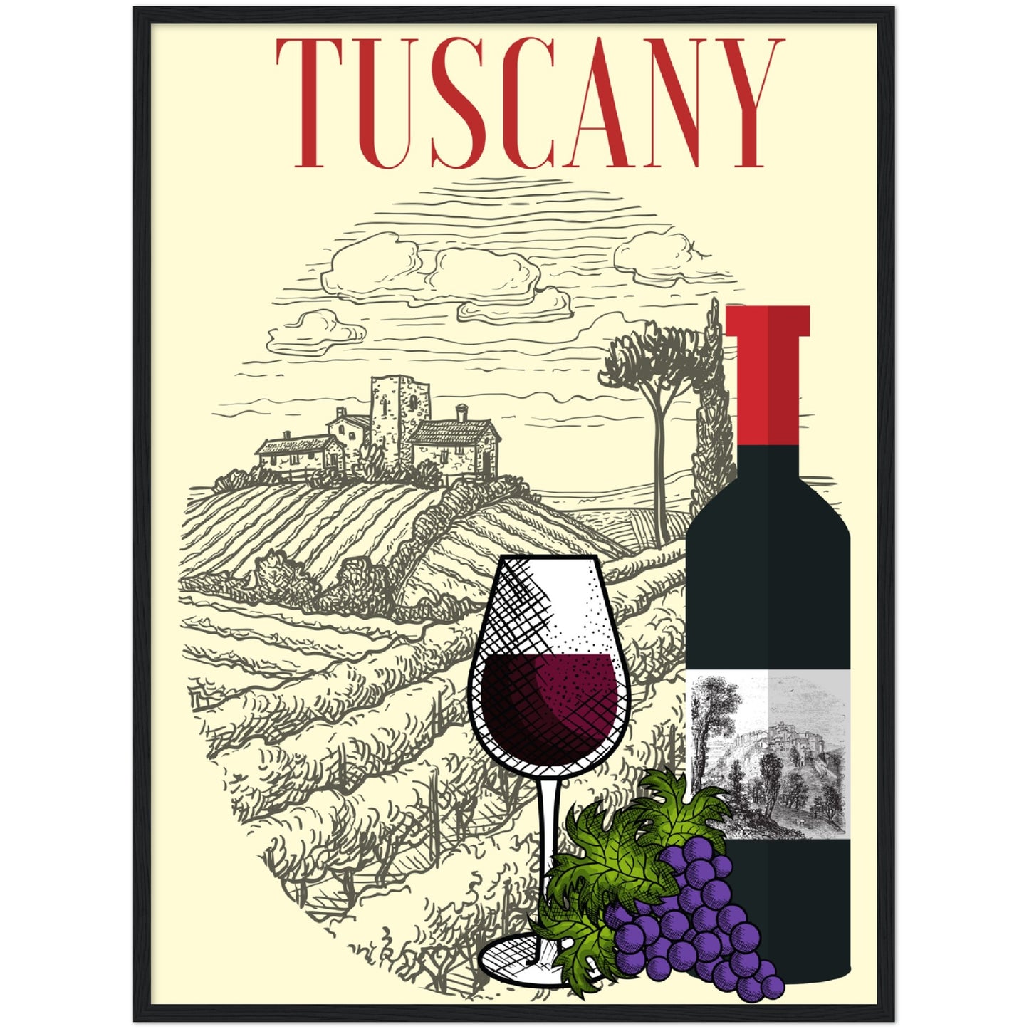 Tuscan Wine Premium Wooden Framed Poster