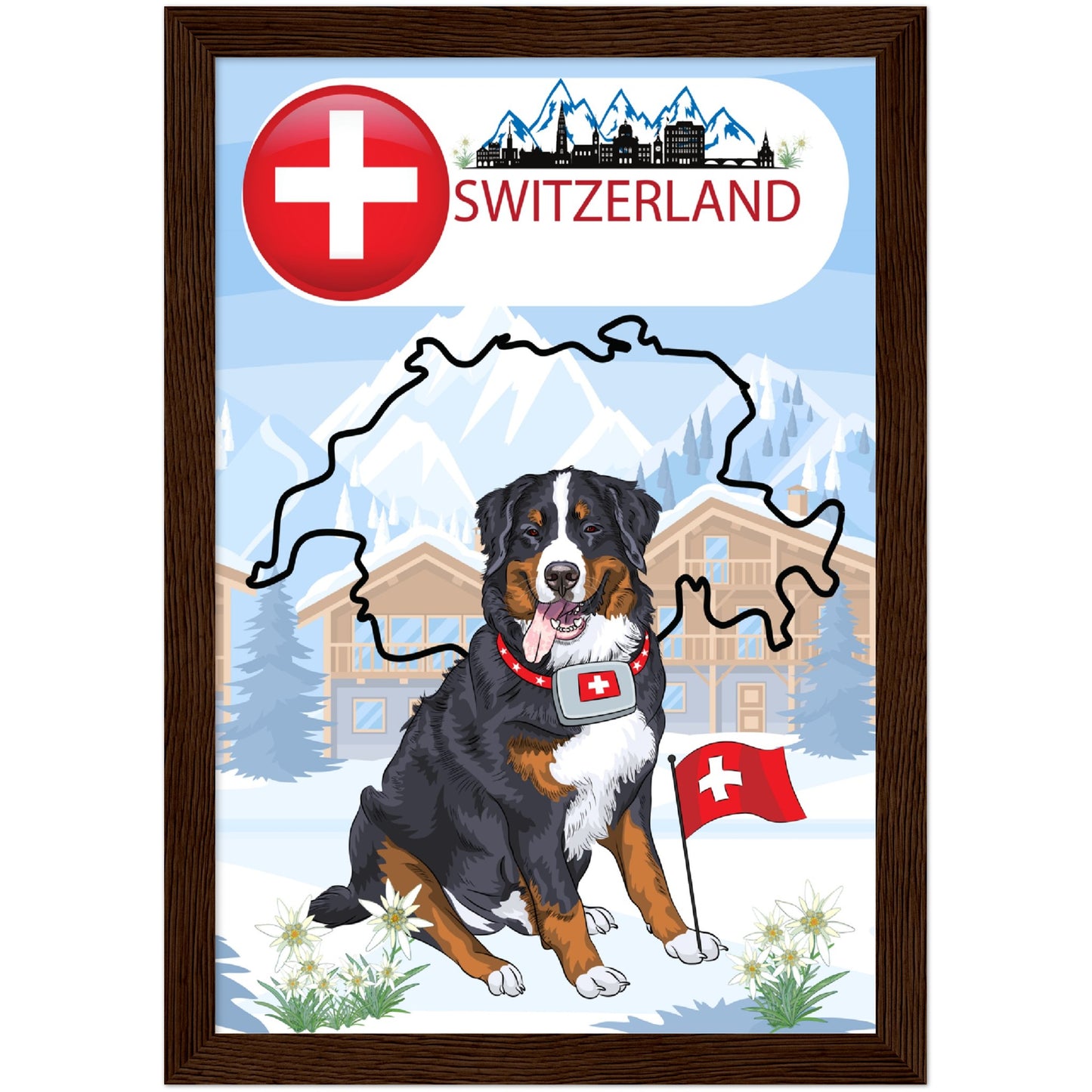 Switzerland St. Bernard Premium Wooden Framed Poster