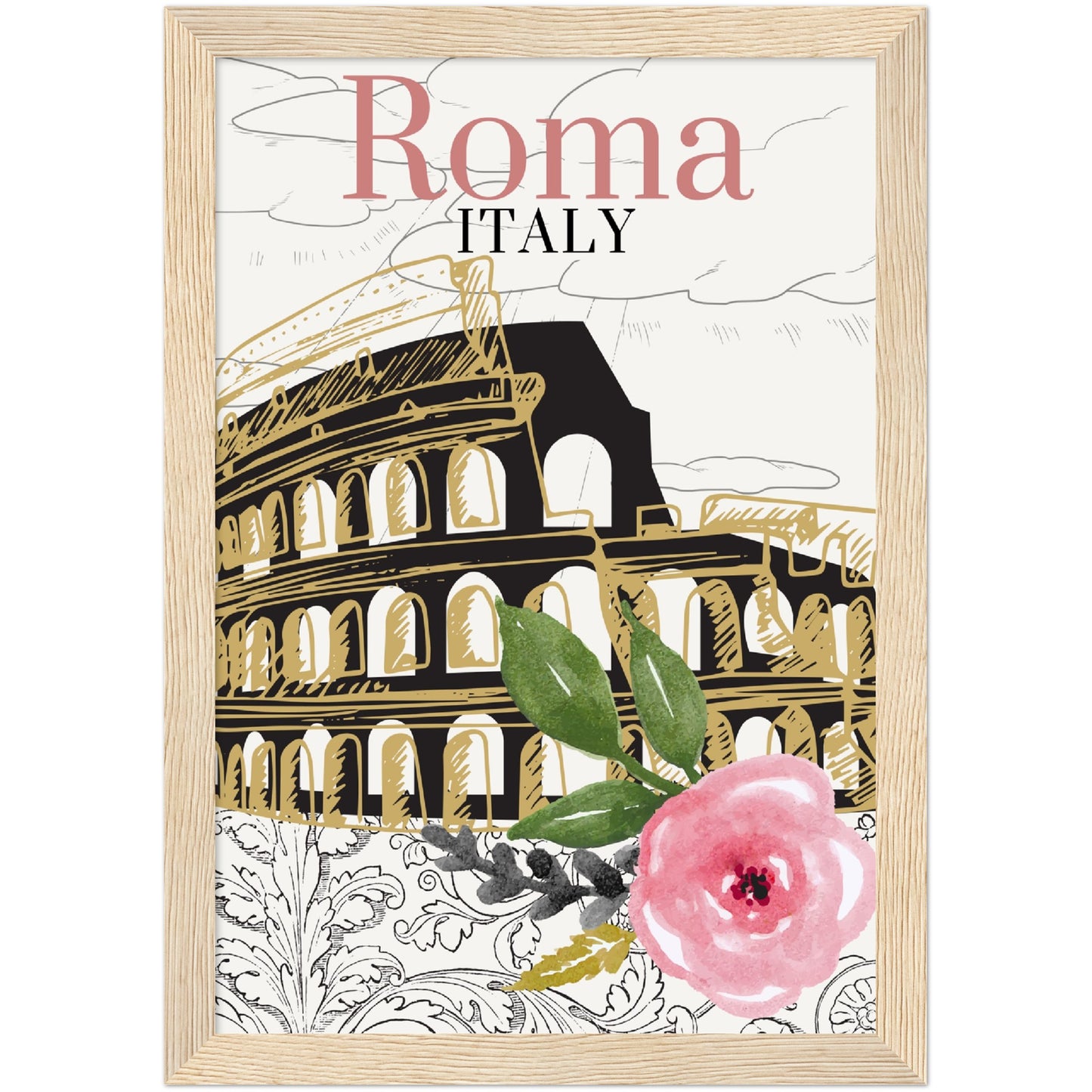 Roma & Flowers Premium Wooden Framed Poster