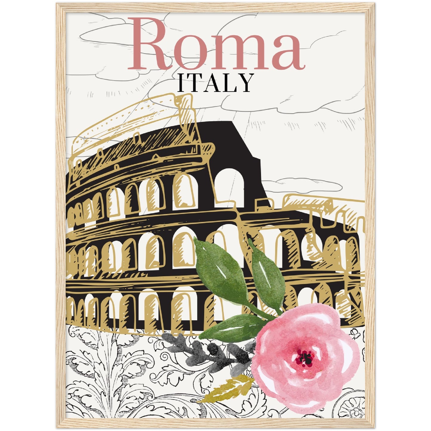 Roma & Flowers Premium Wooden Framed Poster