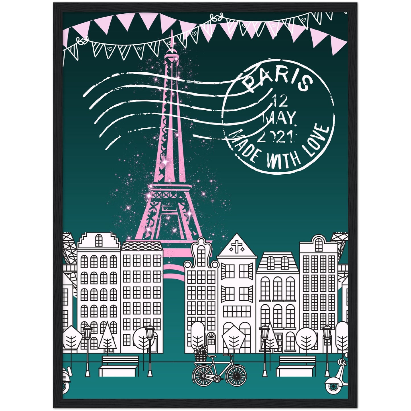 Paris in the Park Premium Wooden Framed Poster