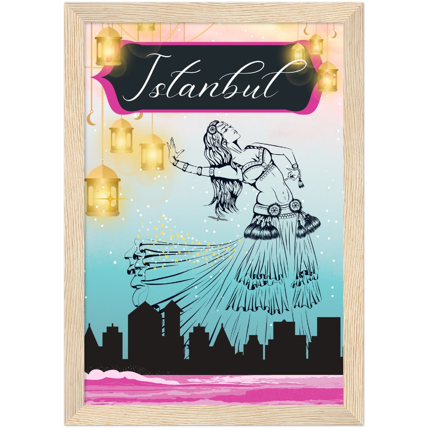 Istanbul Under the Lights Premium Wooden Framed Poster