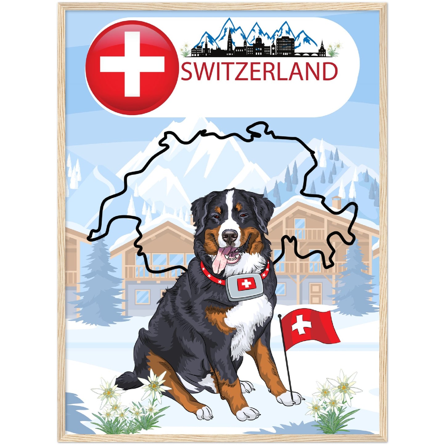 Switzerland St. Bernard Premium Wooden Framed Poster