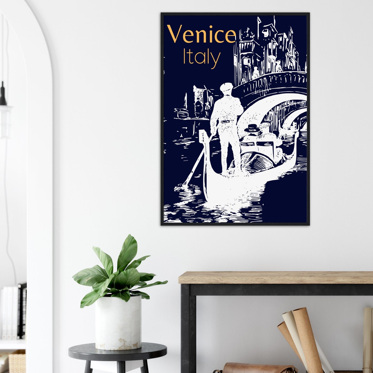 Venice at the Bridge Premium Wooden Framed Poster