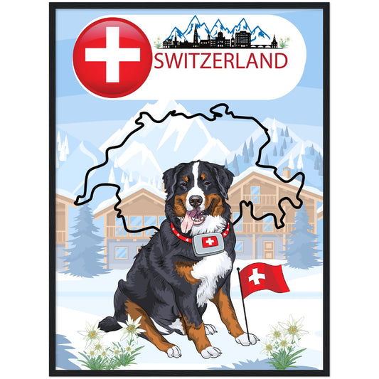 Switzerland St. Bernard Premium Wooden Framed Poster