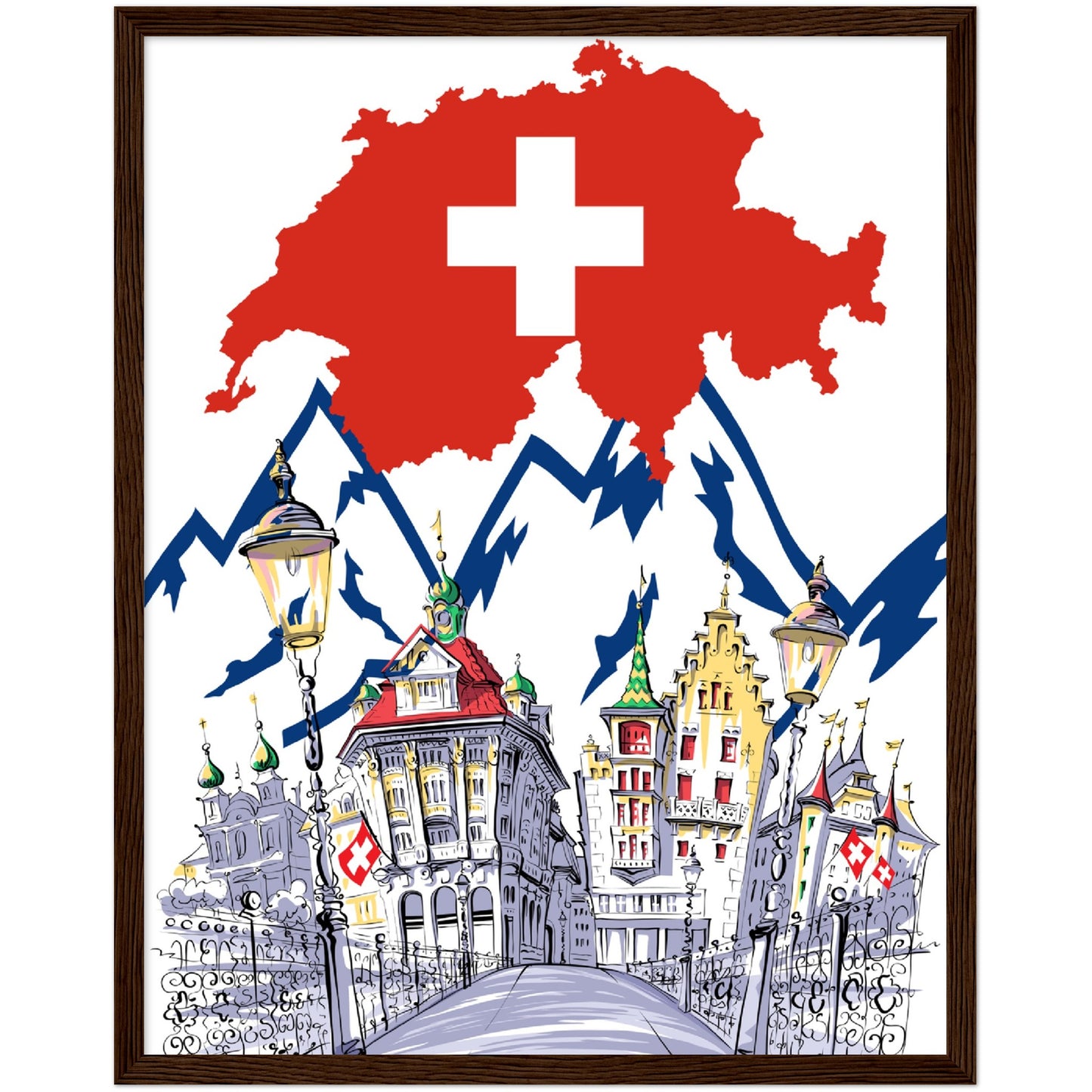 Swiss Flag Premium Wooden Framed Poster