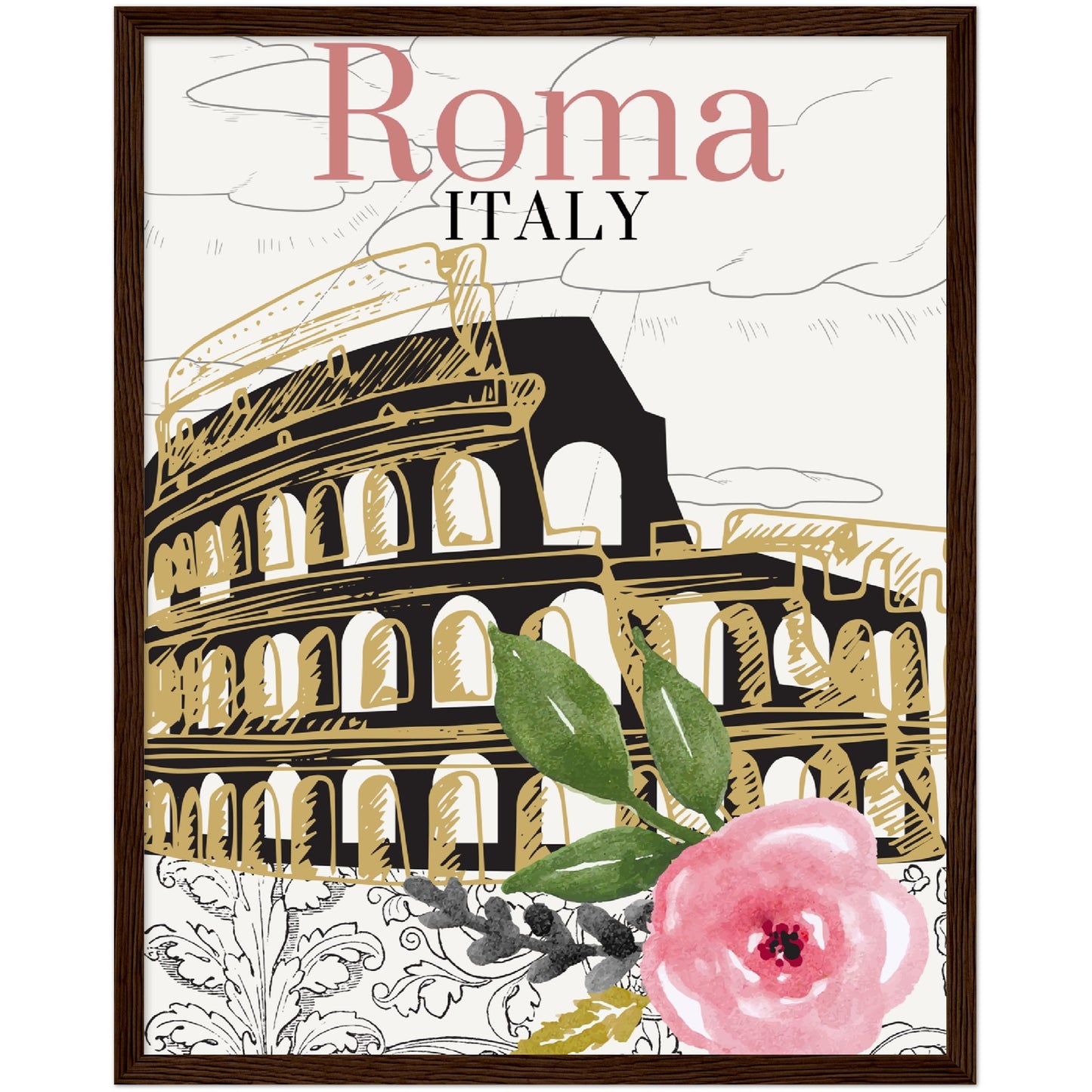 Roma & Flowers Premium Wooden Framed Poster