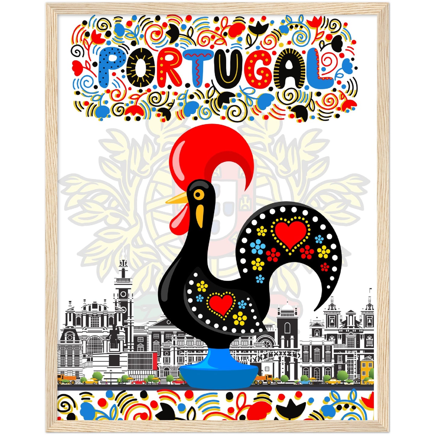 Rooster of Barcelos Premium Wooden Framed Poster