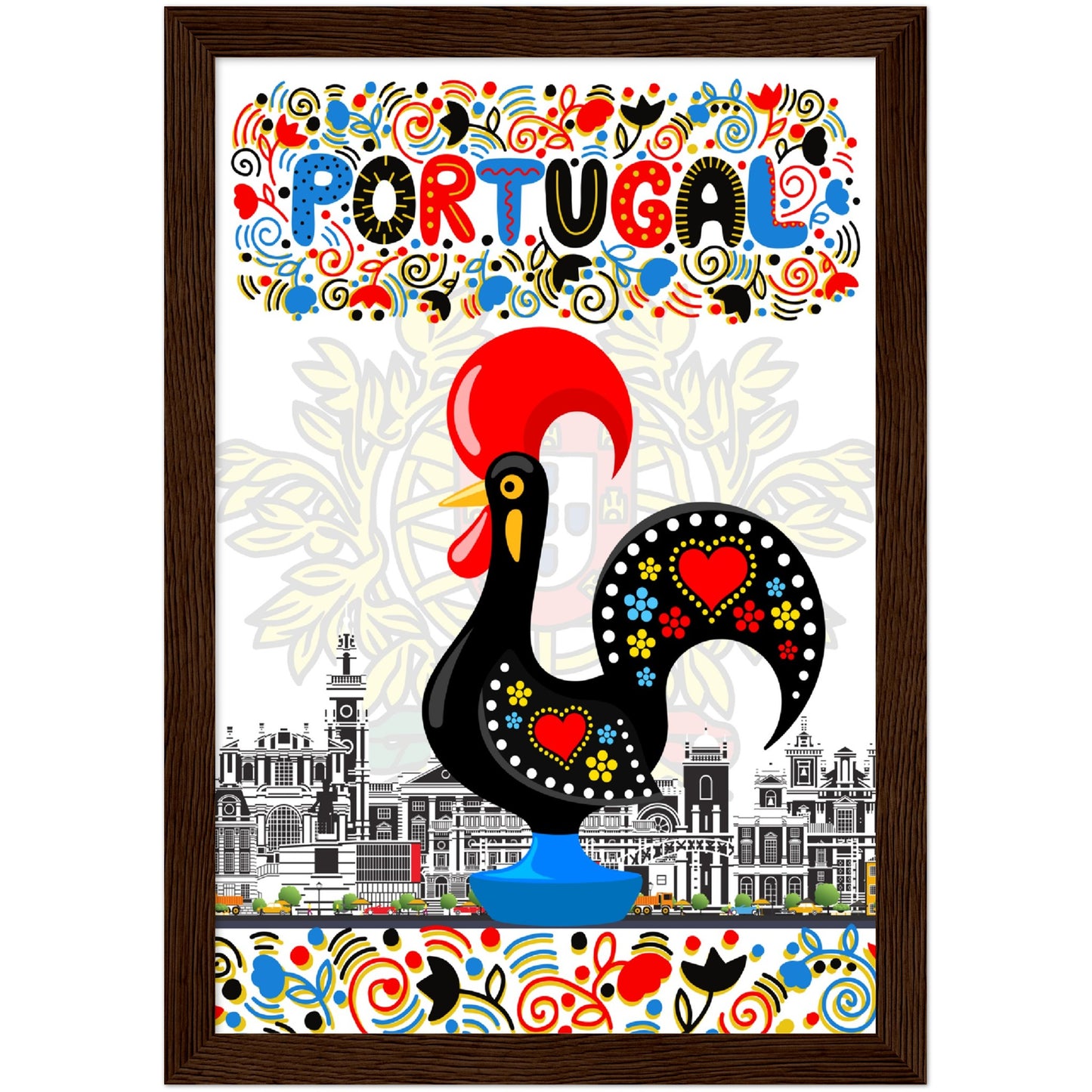 Rooster of Barcelos Premium Wooden Framed Poster