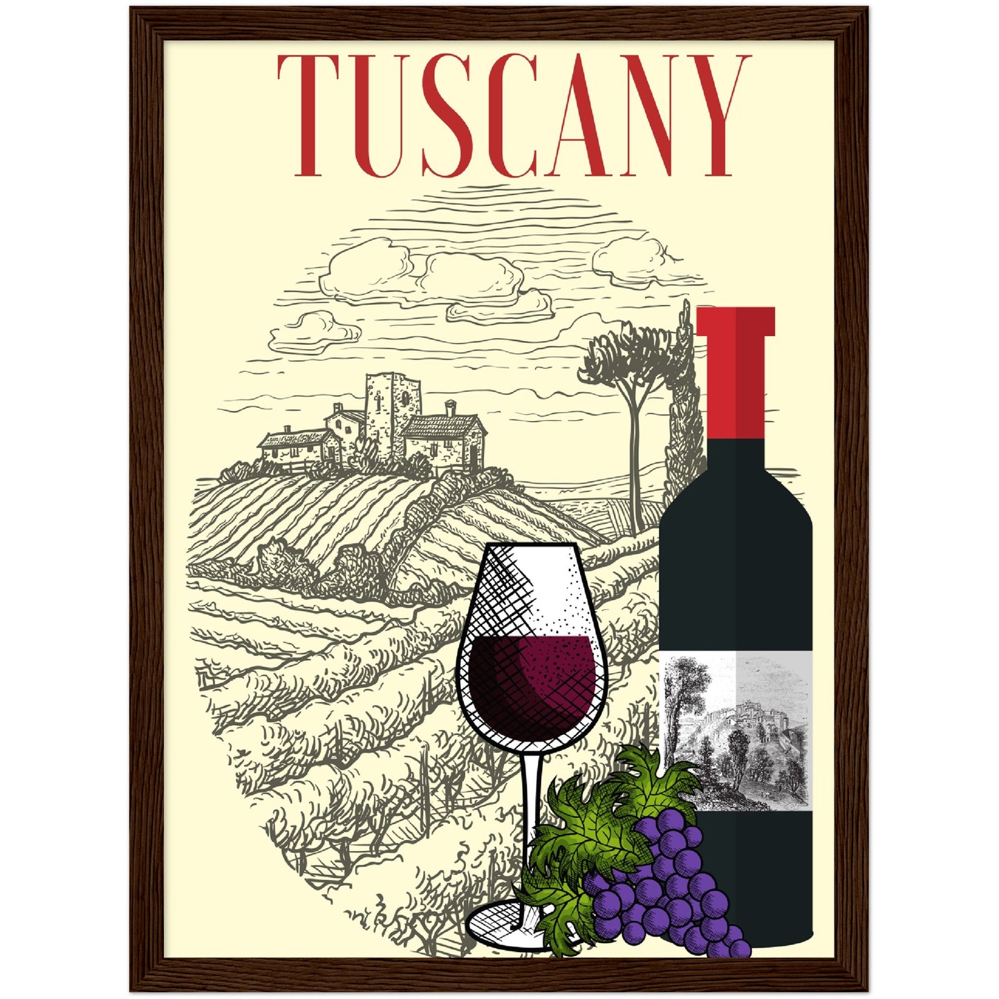 Tuscan Wine Premium Wooden Framed Poster