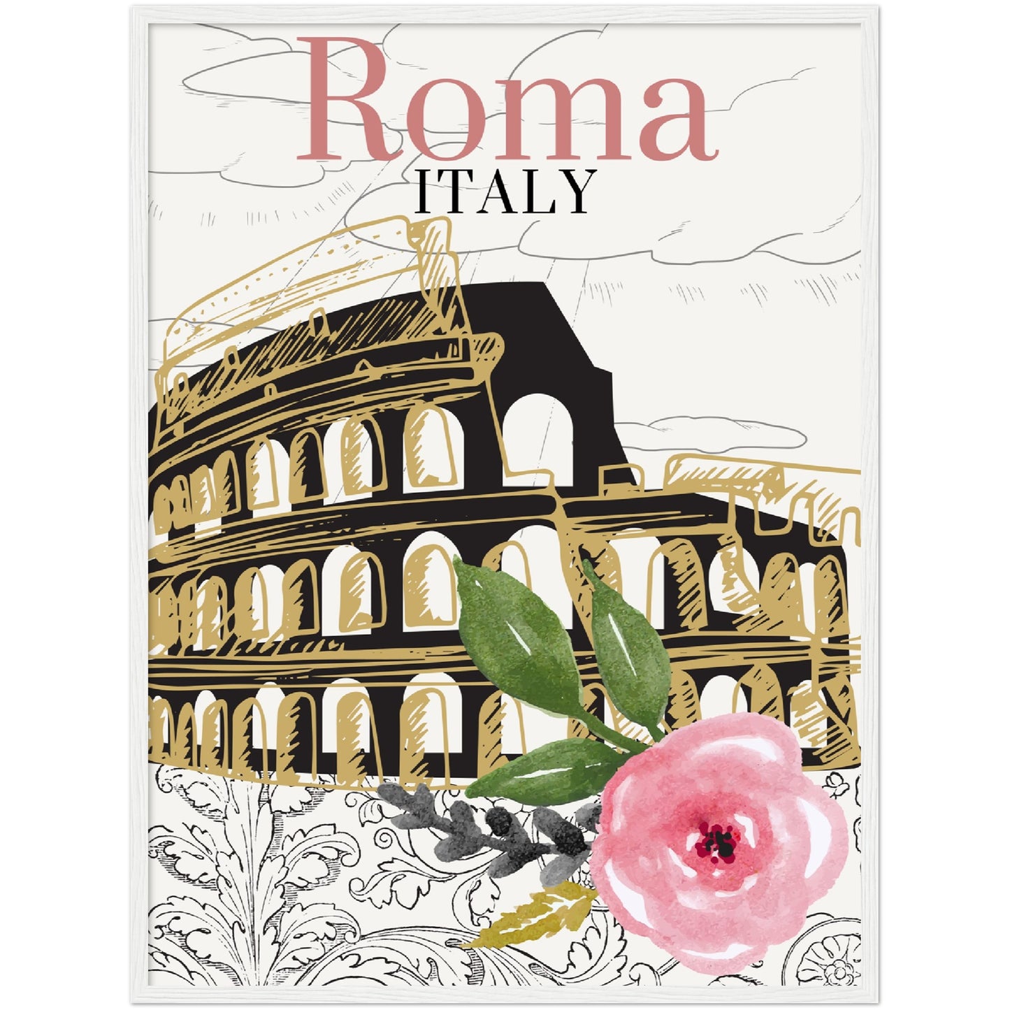 Roma & Flowers Premium Wooden Framed Poster