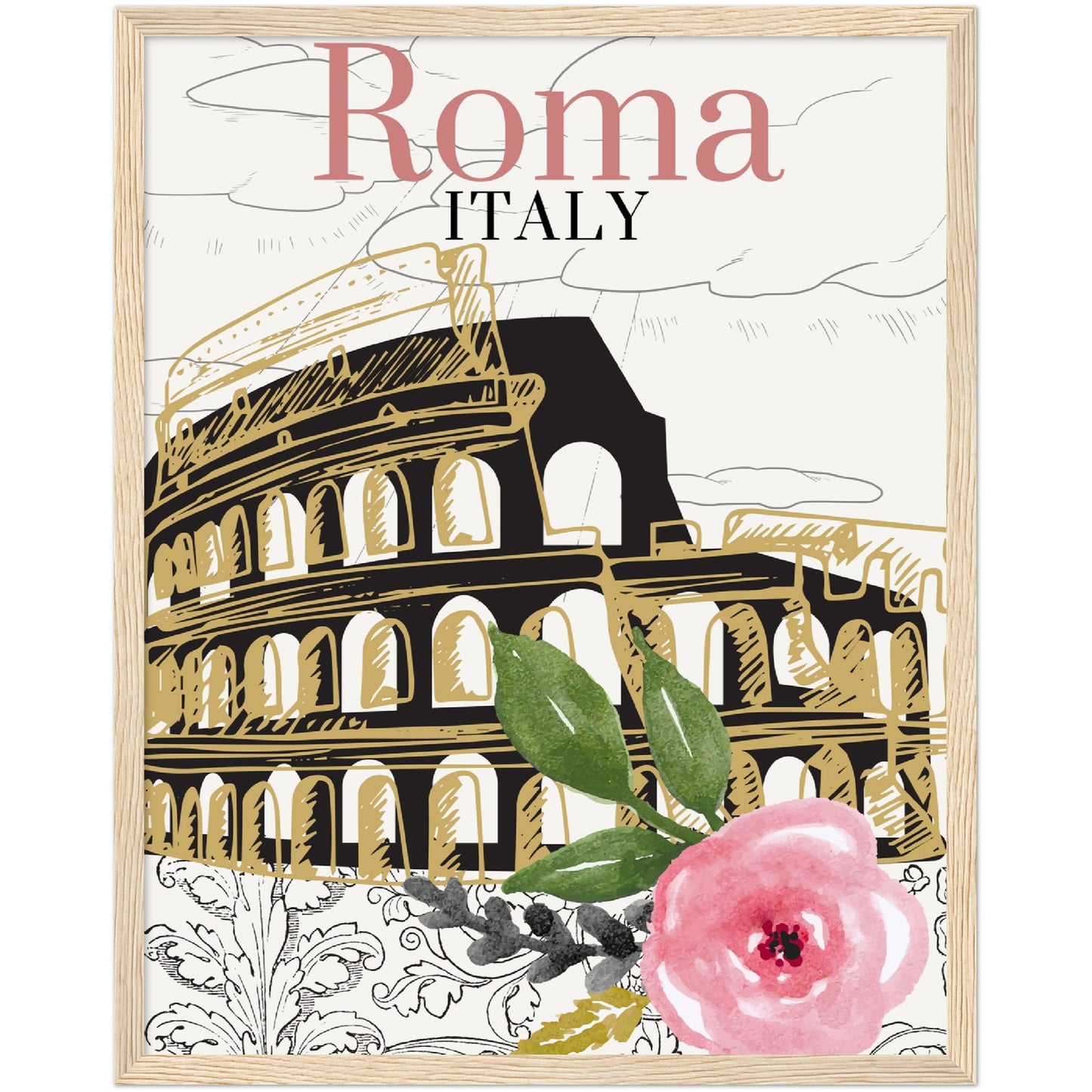 Roma & Flowers Premium Wooden Framed Poster