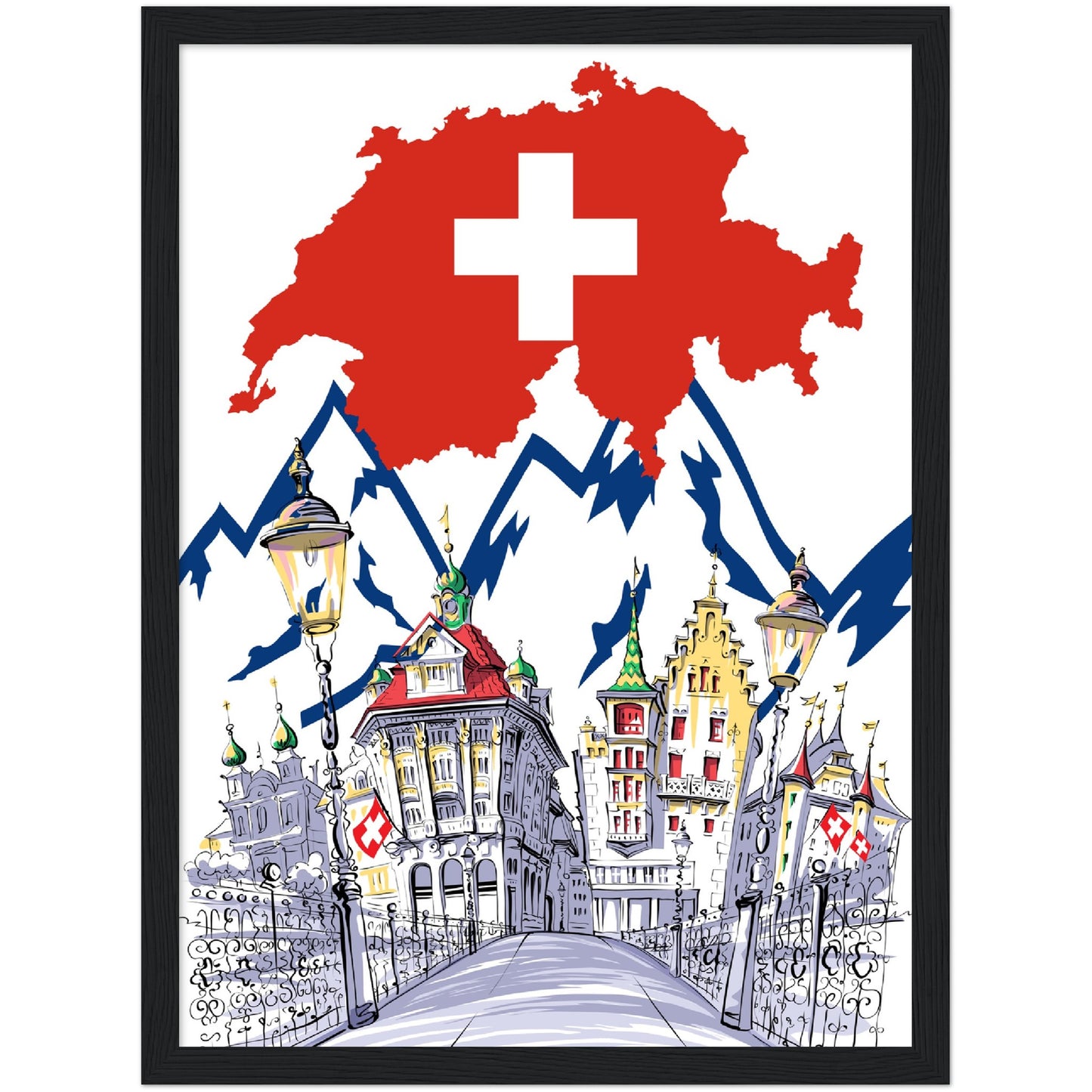 Swiss Flag Premium Wooden Framed Poster