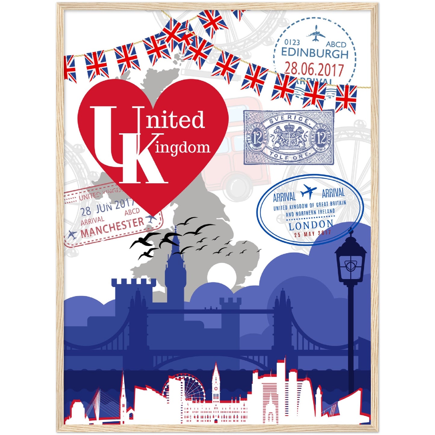 UK Love Premium Wooden Framed Poster