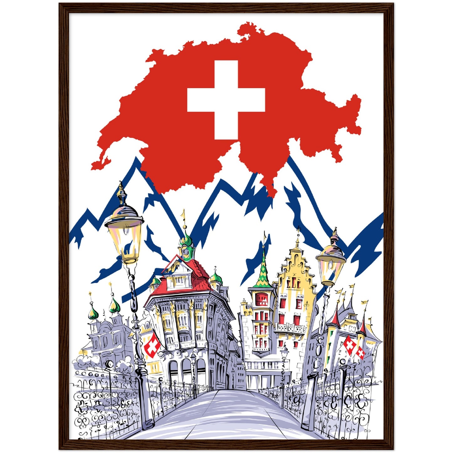 Swiss Flag Premium Wooden Framed Poster