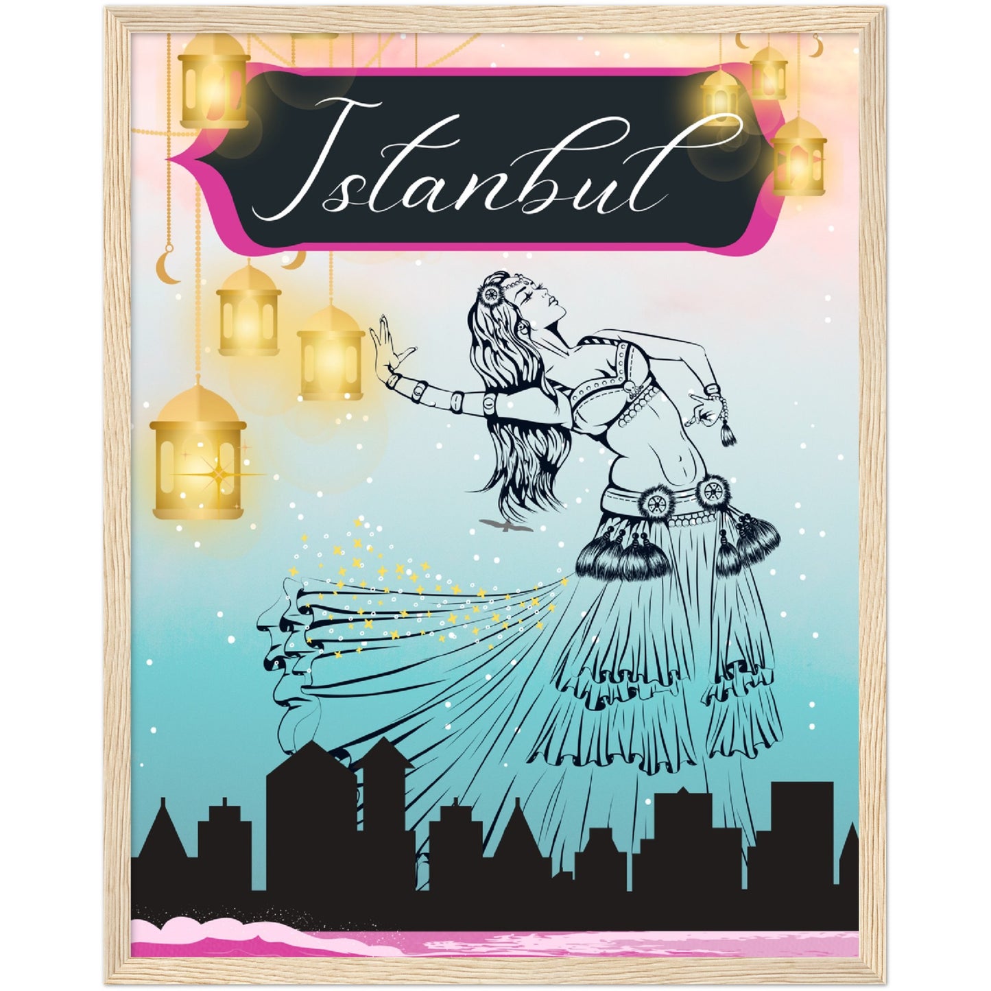 Istanbul Under the Lights Premium Wooden Framed Poster