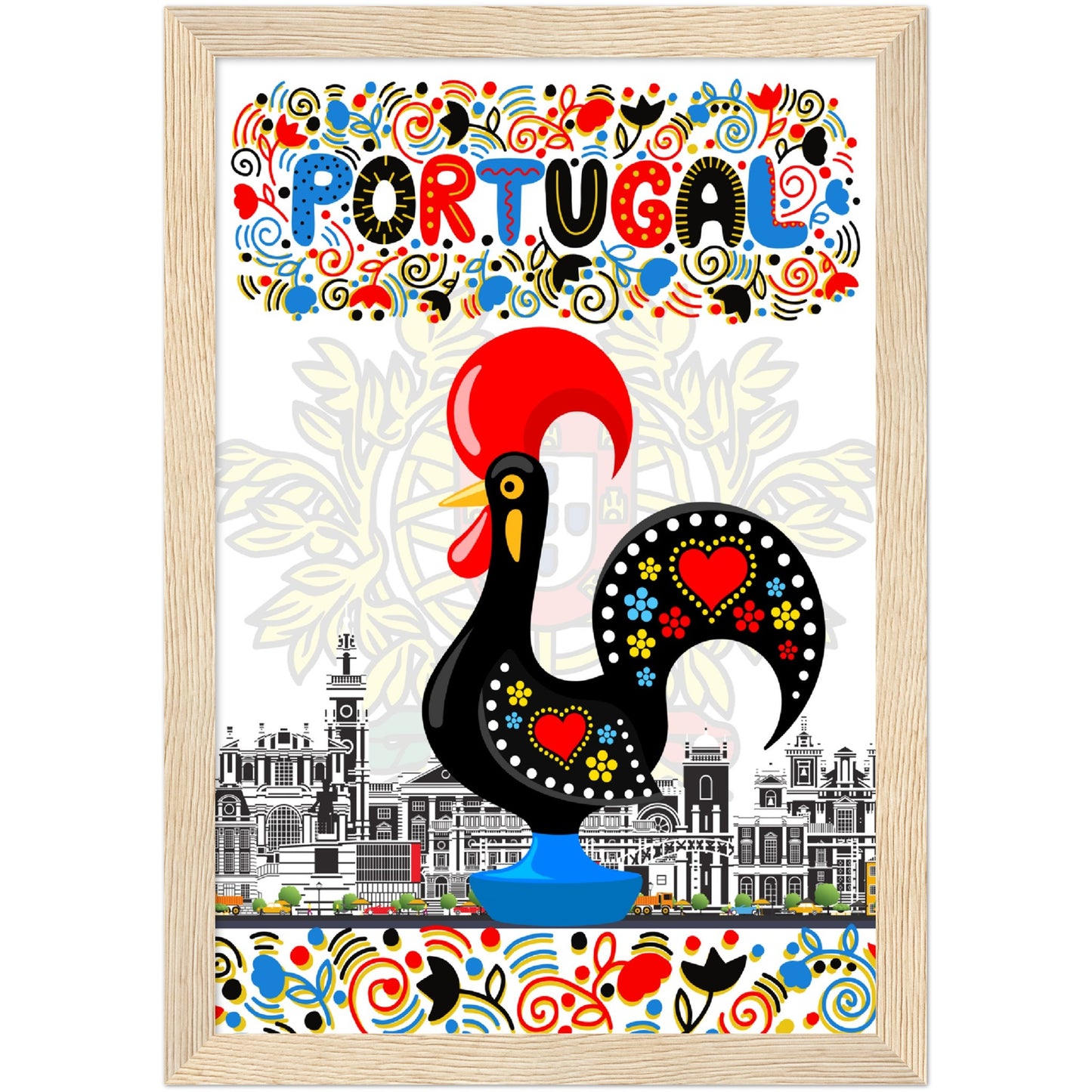 Rooster of Barcelos Premium Wooden Framed Poster