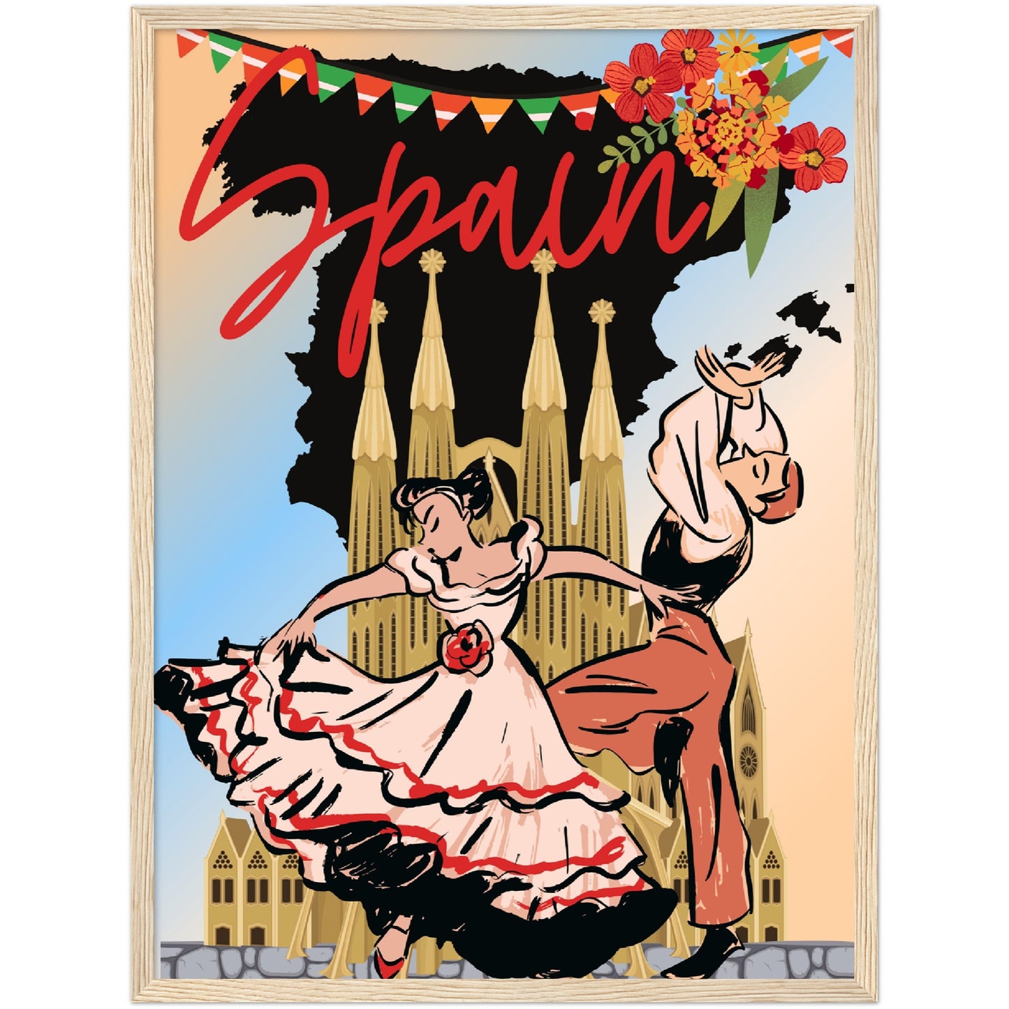 Flamenco Dancers Premium Wooden Framed Poster