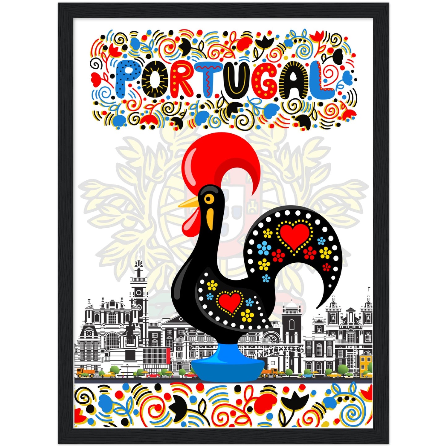 Rooster of Barcelos Premium Wooden Framed Poster