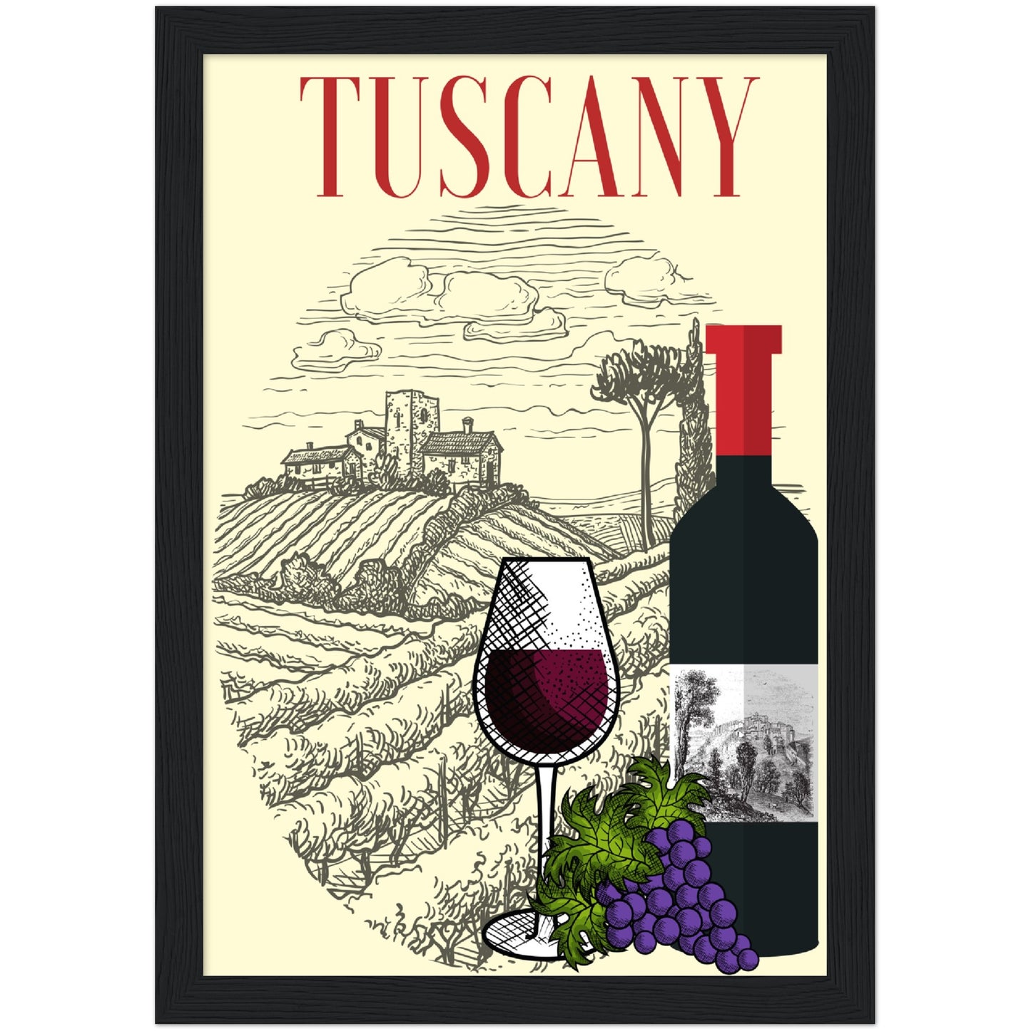 Tuscan Wine Premium Wooden Framed Poster