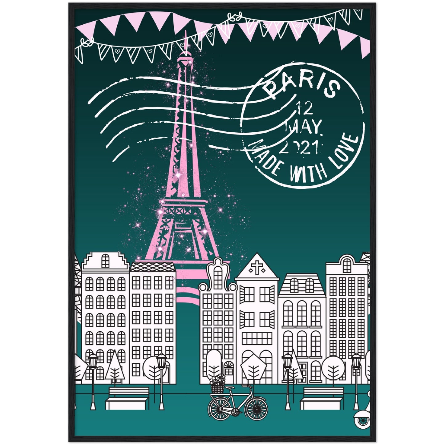 Paris in the Park Premium Wooden Framed Poster