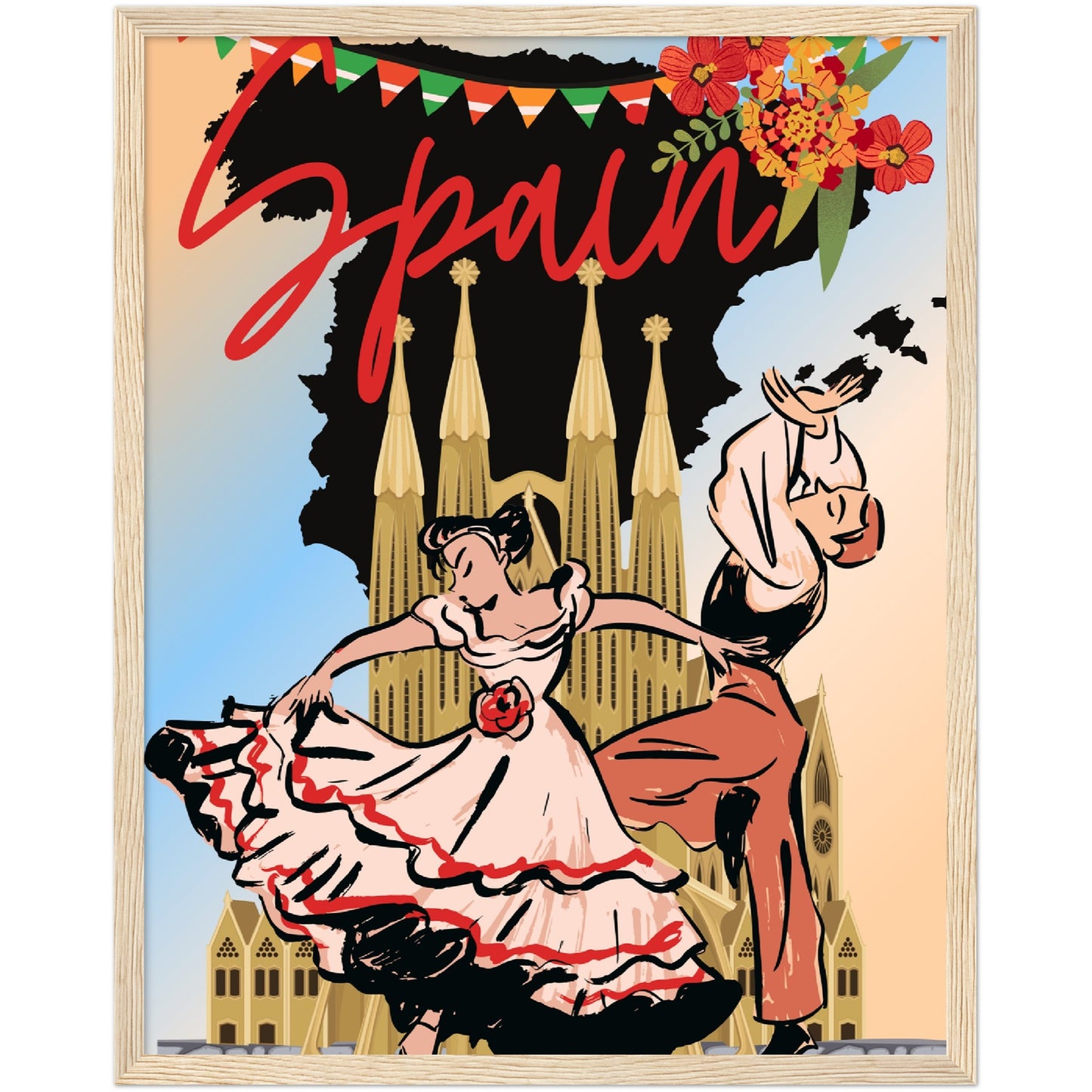 Flamenco Dancers Premium Wooden Framed Poster