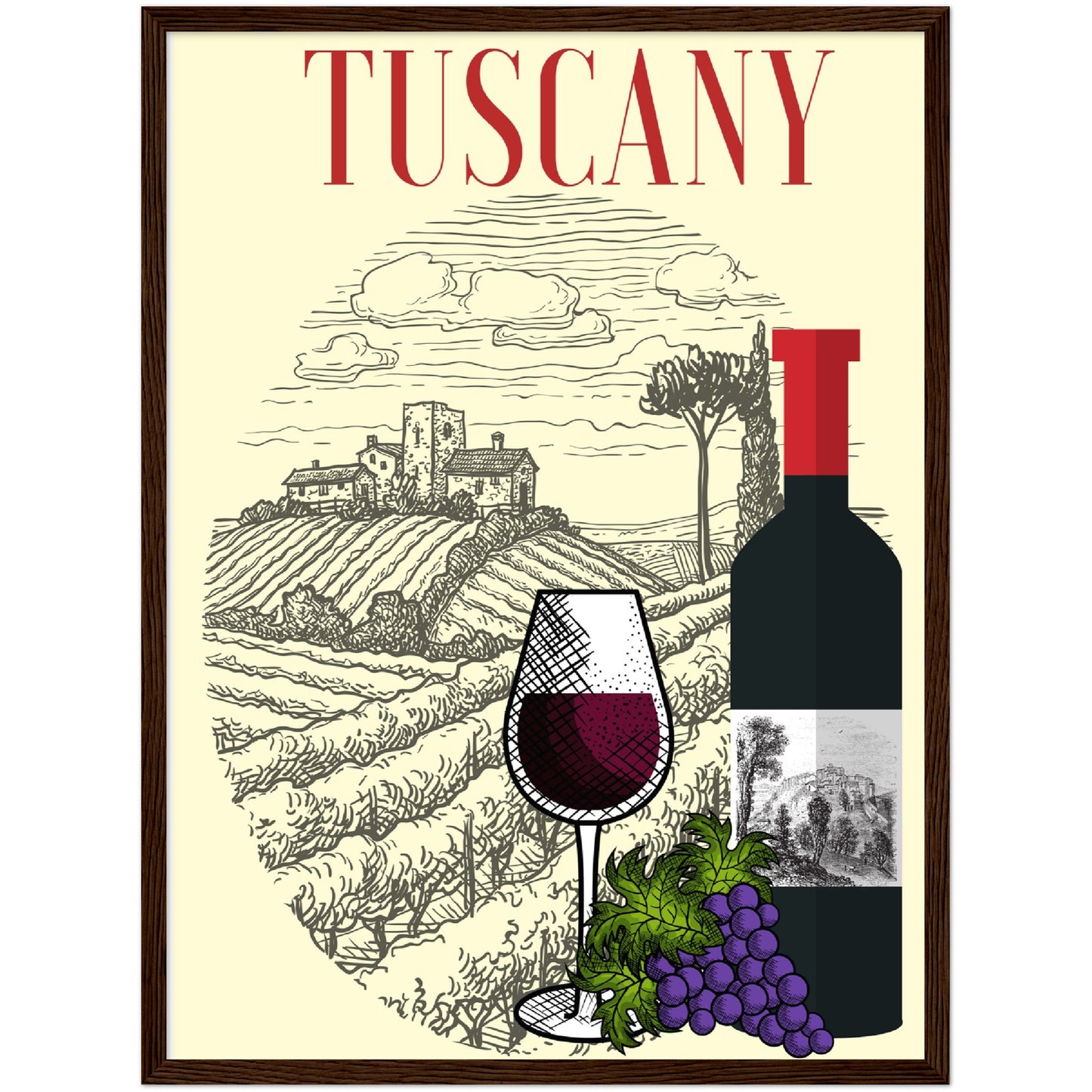 Tuscan Wine Premium Wooden Framed Poster