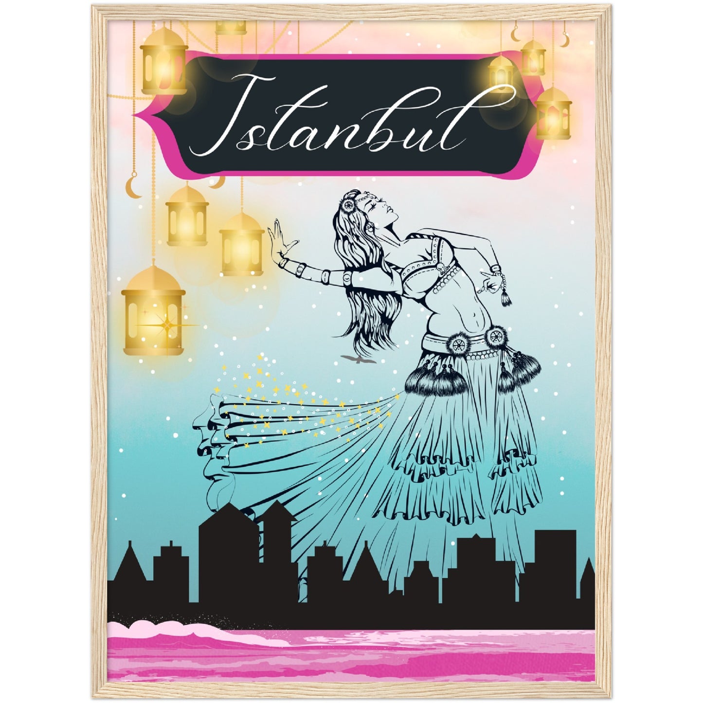 Istanbul Under the Lights Premium Wooden Framed Poster