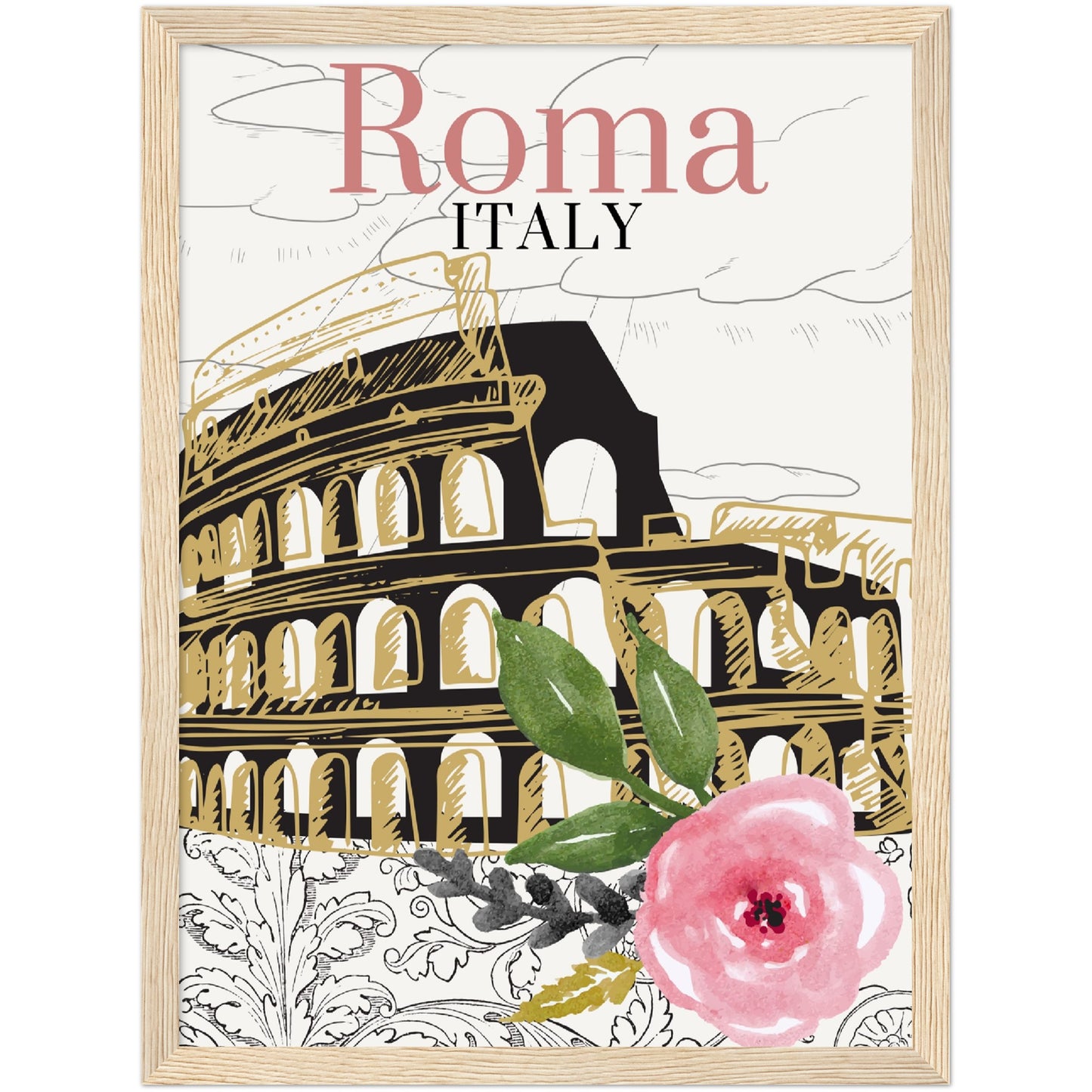 Roma & Flowers Premium Wooden Framed Poster