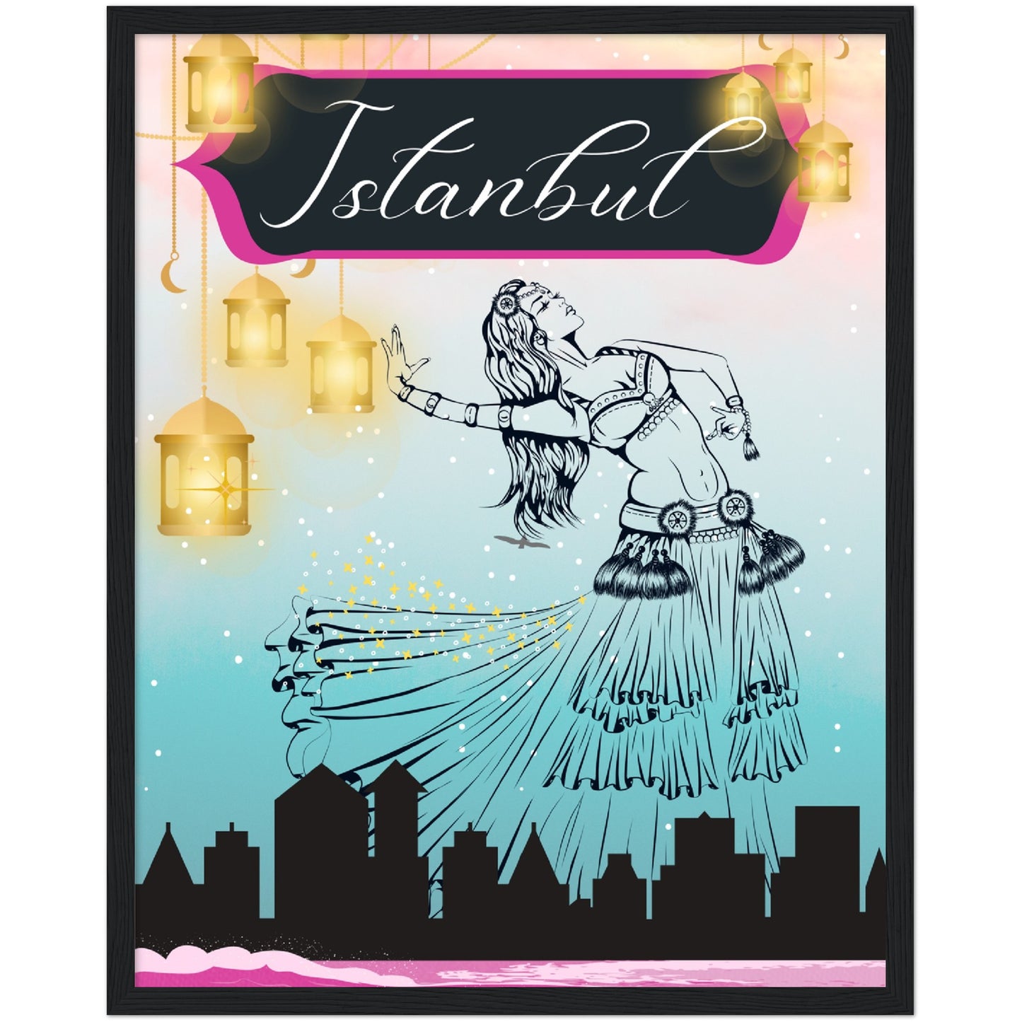 Istanbul Under the Lights Premium Wooden Framed Poster