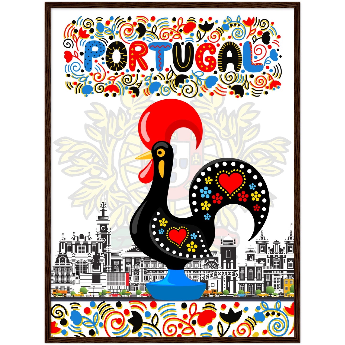 Rooster of Barcelos Premium Wooden Framed Poster