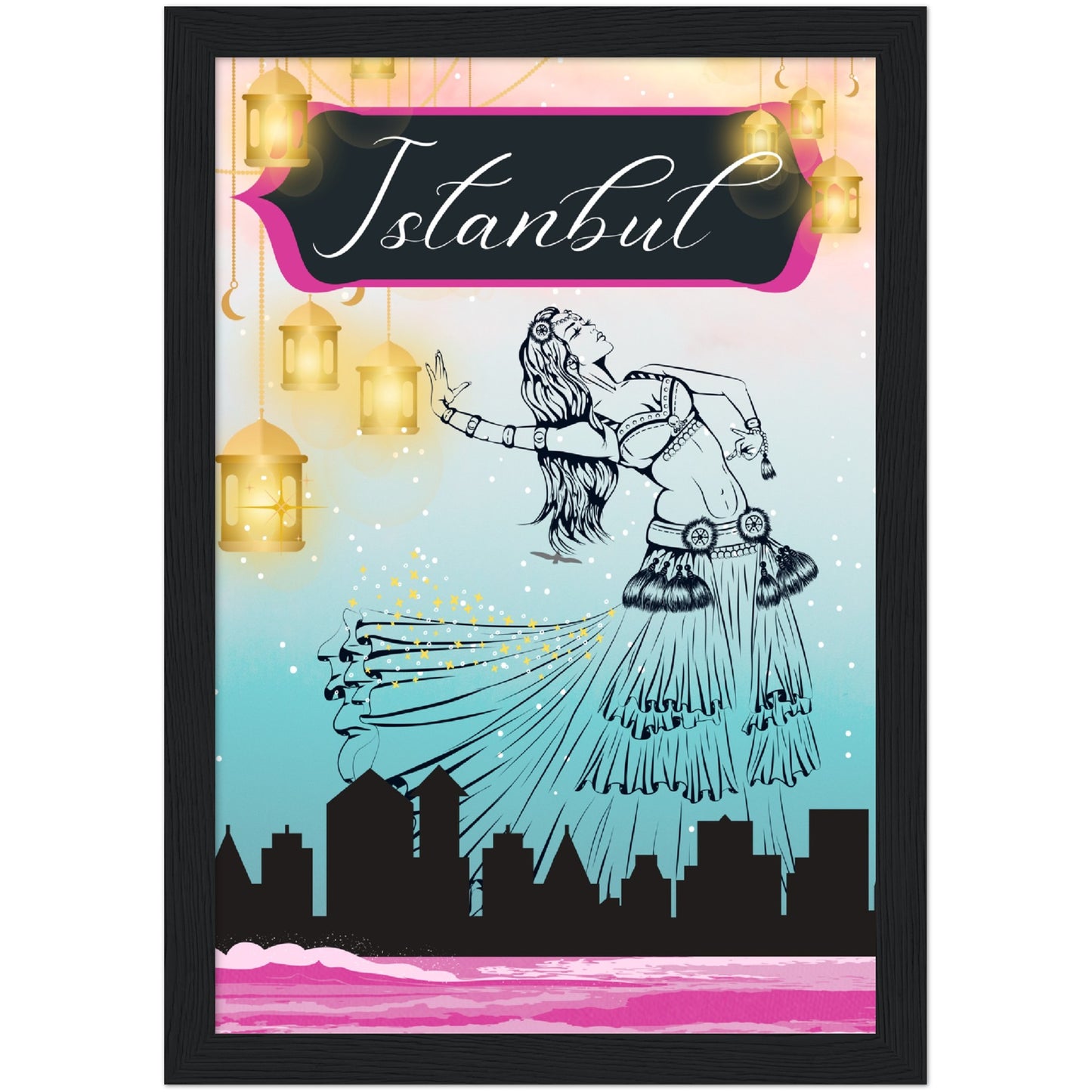 Istanbul Under the Lights Premium Wooden Framed Poster