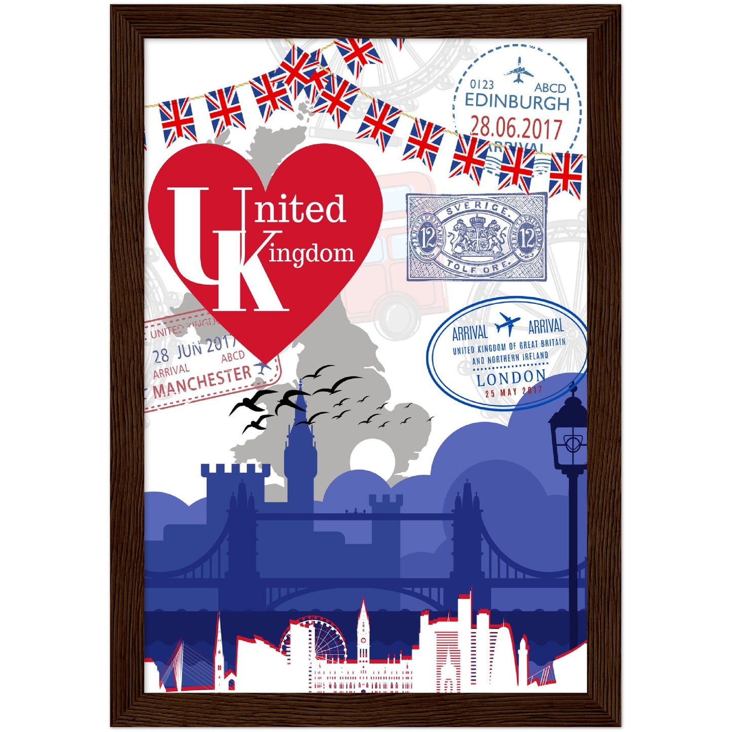 UK Love Premium Wooden Framed Poster